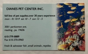 Dianes Pet Center Inc. Redding, Pennsylvania Business Card - Picture 1 of 1