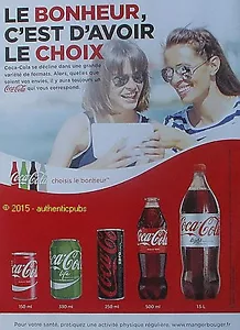 PUBLICITE COCA COLA ZERO LIGHT LIFE SODA CHOIX DU BONHEUR DE 2015 FRENCH AD PUB - Foto 1 di 1
