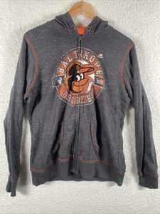 Baltimore Orioles Majestic Hooded Jacket Womens L Full Zip Gray Heather Pockets - Picture 1 of 13