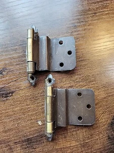 Pair 1967 Amerock Polished Brass 3/8" Inset Self Close Cabinet Door Hinge Screw - Picture 1 of 8