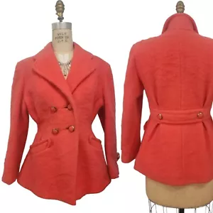 Vtg 40s Princess Jacket Coat Pink M Lilli Ann Style Fuzzy Tailor Fit Flare Short - Picture 1 of 9