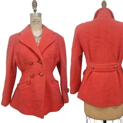 Vtg 40s Princess Jacket Coat Pink M Lilli Ann Style Fuzzy Tailor Fit Flare Short - Image 1 of 4