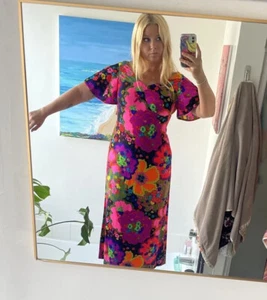Vestido Vintage Años 70 Años 60 Estampado Genial HERMOSO Talla Pequeña Único en su Tipo Trippy - Imagen 1 de 23
