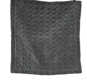 Bella Notte Velvet Quilted Cotton Grey Square Border European Pillow Sham 30" - Picture 1 of 6