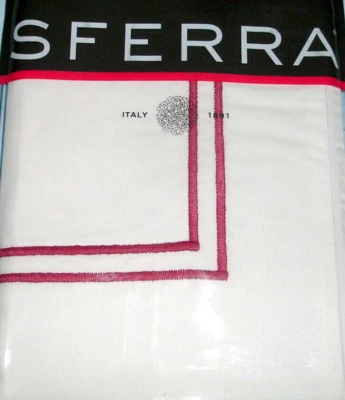Sferra Grande Hotel Boudoir Sham Egyptian Percale White/Berry Double Stitch New - Image 1 of 4