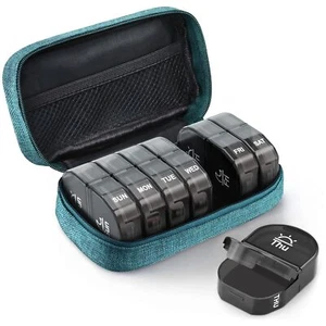 Canvas Bag Travel Pill Organizer AM/PM 2 Times A Day Weekly Pill Box with Zipper - Picture 1 of 7