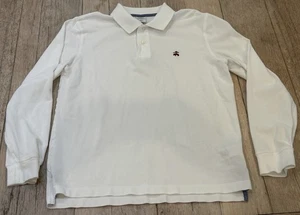 BROOKS BROTHERS Large L Slim Fit Golf Performance Polo Shirt White Logo Long Slv - Picture 1 of 11