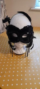 Fancy Dress Masquerade Black Sequin  And Feather Face Mask, Party Fancy Dress .. - Picture 1 of 7