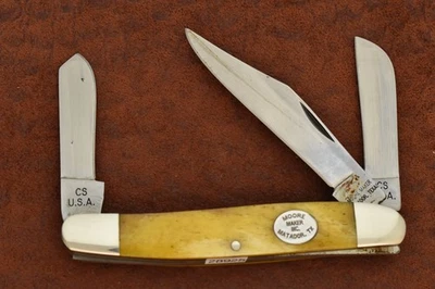 CUCHILLO DE GANADERO MOORE MATADOR TEXAS HECHO EN EE. UU. HUESO AMARILLO CARBONO (28925) Foto 1 de 4