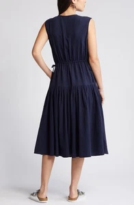 Caslon Women's Tiered Cotton Gauze Midi Dress Navy Blue Size Large - Picture 1 of 8