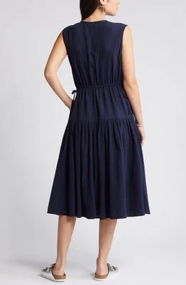 Caslon Women's Tiered Cotton Gauze Midi Dress Navy Blue Size Large - image 1 of 4
