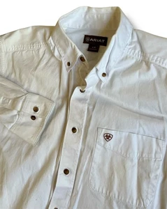 Ariat Hemd Herren Large Weiß Button Down Langarm Tasche Logo Western Baumwolle - Bild 1 von 8