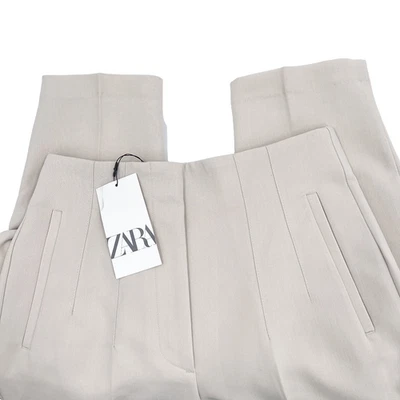 Pantalones a medida ZARA para mujer talla M nuevos con etiquetas beige tiro ultra alto pierna cónica Foto 1 de 4