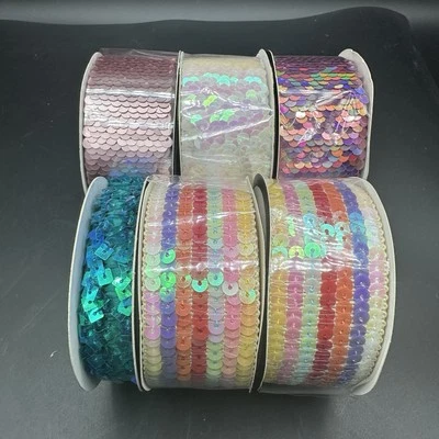 Sequin Trim Lot Mermaid Pink Gold Blue Iridescent White Multi Stripe Holographic - Image 1 of 4