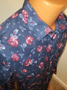 (Mediana) Camisa de Vestir Para Hombre Express Azul Calce Ajustado Estampado Floral - Imagen 1 de 5