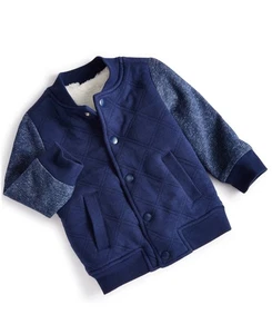 First Impressions 12 Months Baby Boys Quilted Varsity Jacket Sherpa Navy Blue - Picture 1 of 1