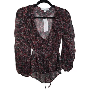 Neu mit Etikett Amour Vert Größe XS Linette Zuma Blumenmuster Wickel Langarm Bluse 100 % Viskose - Bild 1 von 3