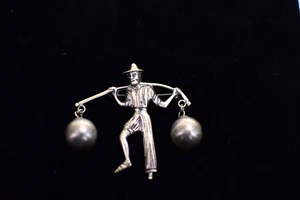 Mexiko 925 Sterling Silber Sherpa Mann mit Wasserpalsen Brosche - Bild 1 von 3