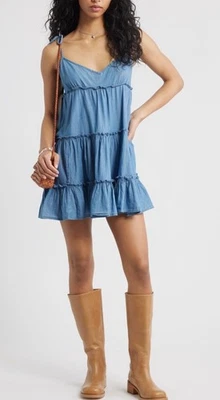 BP Nordstrom Tie Strap Tiered Mini Denim Babydoll Dress Size XS - Image 1 of 4
