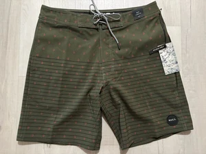 RVCA x Curren Caples Swim Trunks Board Shorts Green Stripe Men’s Sz 31 NWT - Picture 1 of 3