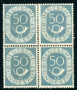 GERMANY 1952 MINT NH BLOCK OF 4 #681, NUMERAL AND POSTHORN !! VV61 - Picture 1 of 2