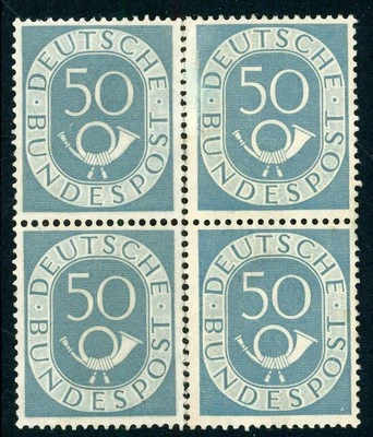 ALEMANIA 1952 COMO NUEVO NH BLOQUE DE 4 #681, ¡NÚMERO Y POSTHORN!! VV61 Foto 1 de 2