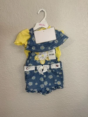 Conjunto de 2 monos florales margarita Little Lass para niños pequeños con accesorios talla 2T nuevos Foto 1 de 4