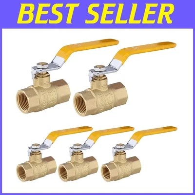 1/2 Inch Brass Ball Valve 5-Pack, 600 WOG, Yellow Handle - Image 1 of 4