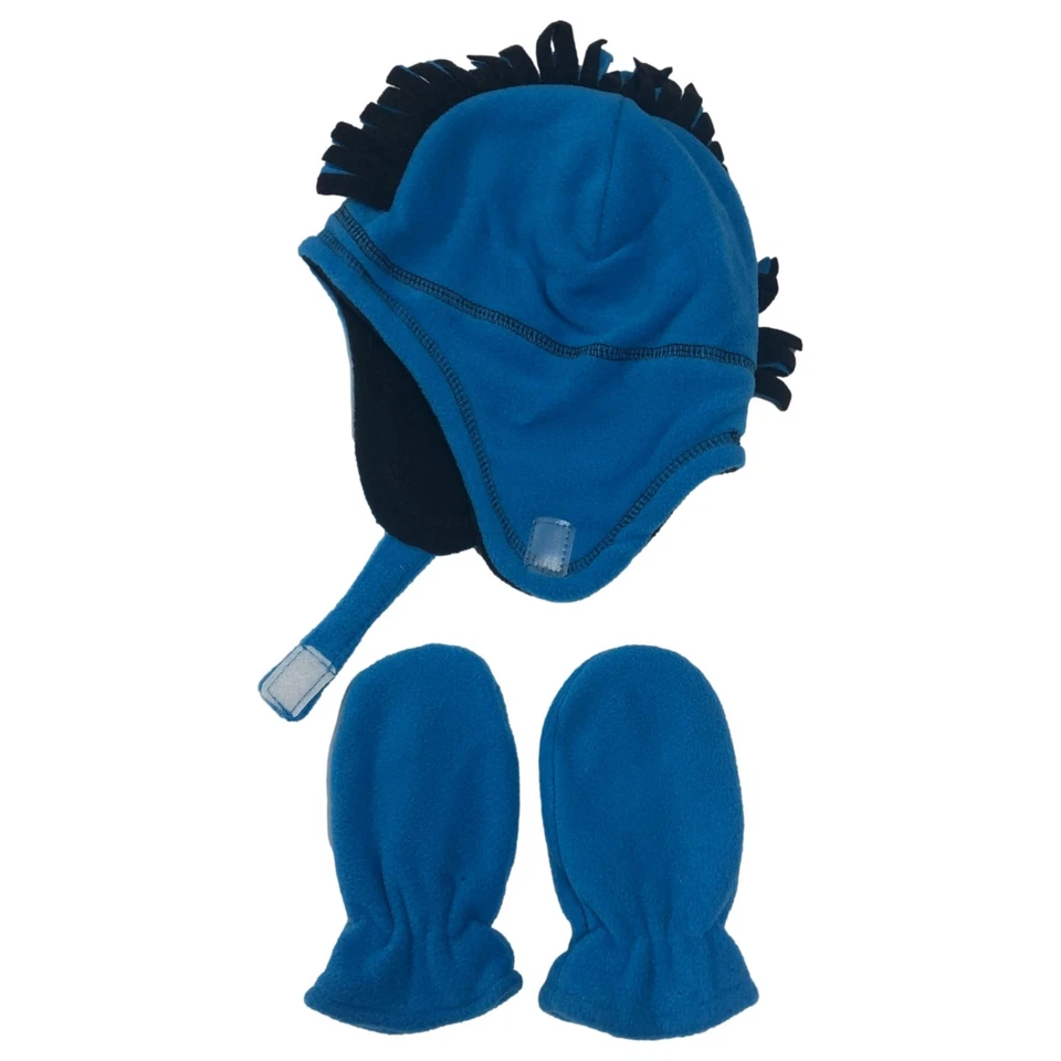 Juego de sombreros y mitones tramperos de felpa azul y negro para bebés niños 12-18 meses Foto 1 de 3