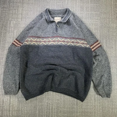 Vtg 90s Woolrich Fair Isle Wool Sweater Mens L 1/4 Zip Pullover Nordic USA Y2K - Image 1 of 4