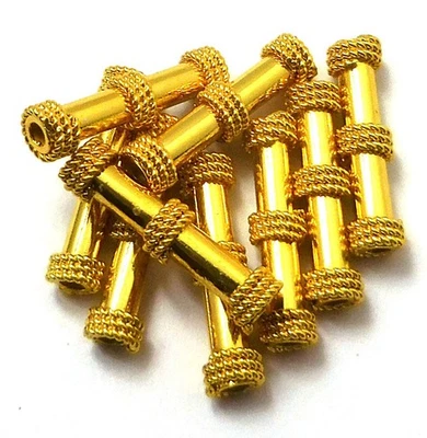 6 Pcs 22X5mm Bali Tube Bead 18k Gold Plated Jewelry Making Tube 711 - Image 1 of 3