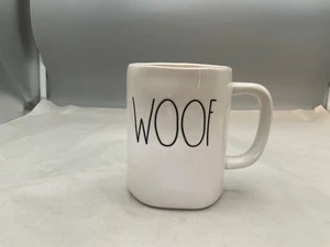 Rae Dunn Artisian Collection Kaffee Tee Becher WOOF Hundebesitzer Geschenk weiß - Bild 1 von 4