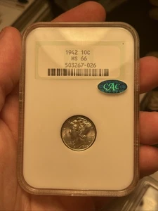 Rainbow Toned 1942-P MS66 NGC CAC MERCURY DIME OLD GREEN FATTY HOLDER - Picture 1 of 4