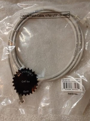  5ft CAT 5e Ethernet Patch Cables w/ Gold Plated Connectors New In Package  - Image 1 of 4