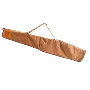 Quick Draw Gun Cover VTG Canvas Leather Shotgun Case Brown Felt Lined Prentice - Picture 1 of 10