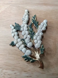 Beautiful antique floral spray white flower metal brooch as is Painted - Picture 1 of 1