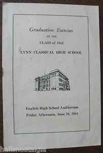 "Programa de graduación de la escuela secundaria clásica Lynn 1944" Lynn, Massachusetts, 8 páginas - Imagen 1 de 2