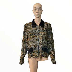 Vintage Jessica Howard Women's Jacket Size L Floral Full Zip Velvet Collared - Picture 1 of 4