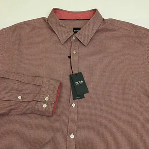 Hugo Boss Geometric Shirt Red Black Long Sleeves Button Up Men 2XL XXL - Picture 1 of 9