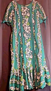 Hawaii Muumuu Maxikleid grün Hibiskus Rüschen Größe 1X ohne Größenetikett - Bild 1 von 16