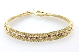 Italy 14K Yellow and Rose Gold Rope Double Fused Mesh Style 9MM Bracelet 7.5" - Picture 1 of 7