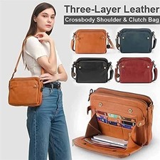 Crossbody PU Leather Shoulder Bags Clutches 3 Layer with Card Slots Multiple