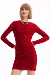 Desigual Red Short Textured Dress "save universe" USA Small/ Desigual Medium - Picture 1 of 6