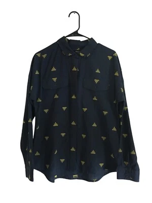 Top Prana Para Mujer Talla Pequeña Azul Marino Geométrico Manga Larga Camisa Algodón NUEVO Foto 1 de 4