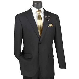 VINCI Men's Black 2-Button Suit w/ Adjustable Waistband, Reg-Fit - NEW - Picture 1 of 3