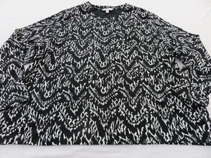 M&S PRETTY B&W BALINESE BALI IKAT PATTERN 3/4 LONG SLEEVE 100% COTTON TOP UK 22 - Picture 1 of 14