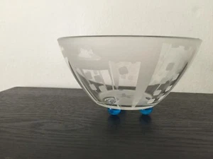 Vintage Joe Boron 1990's Joe's Orbit Frosted Etch Glass  City Skyline Bowl - Picture 1 of 6