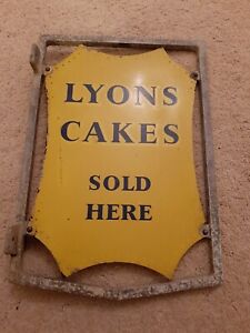Original Vintage Metal Sign - Lyons Cakes Sold Here - Double Sided with Bracket