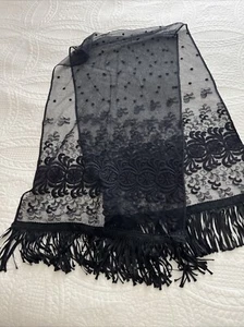 VTG~DKNY~100% COTTON~EMBROIDERED FRINGED LONG STOLE SCARF USA Made 66"L x 17"W - Picture 1 of 9