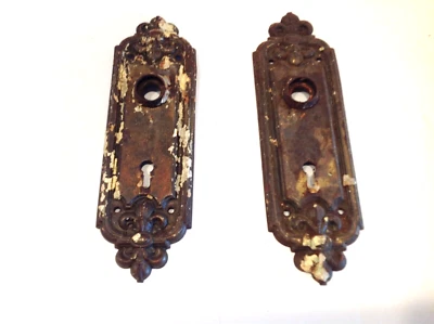 古董装饰铁门板 Escutcheons 建筑救助套装 2 件 — 第 1/3 张图片